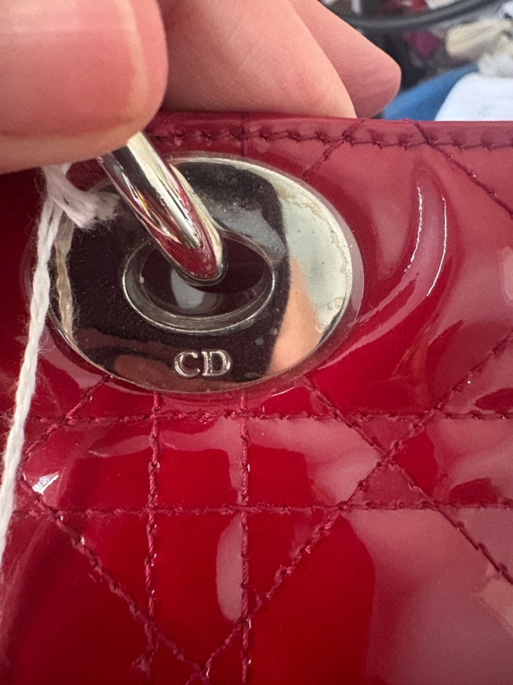 Christian Dior Lady Dior Large Red Patent Cannage Tote Bag Charm - Picture 5 of 15